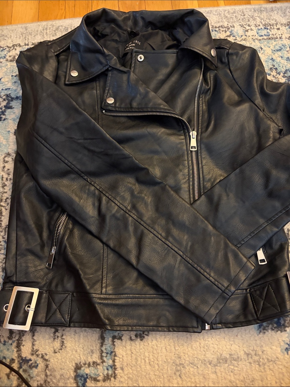 Love Tree Black Faux Leather Moto Jacket with Silver Hardware